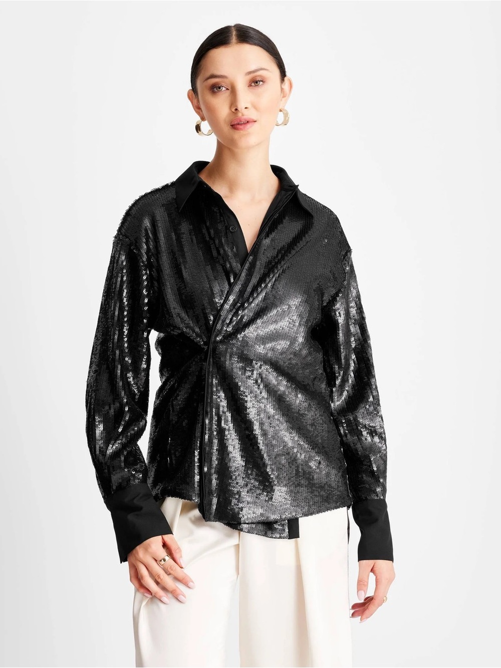 NWT Future Collective with Kahlana Barfield Brown KBB Long Sleeve Sequin Button